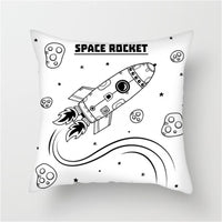 HKM-661139 Spaceship Cartoon Cushion Cover - Astronaut Rocket Pillow Case 45x45cm in Various Colors
