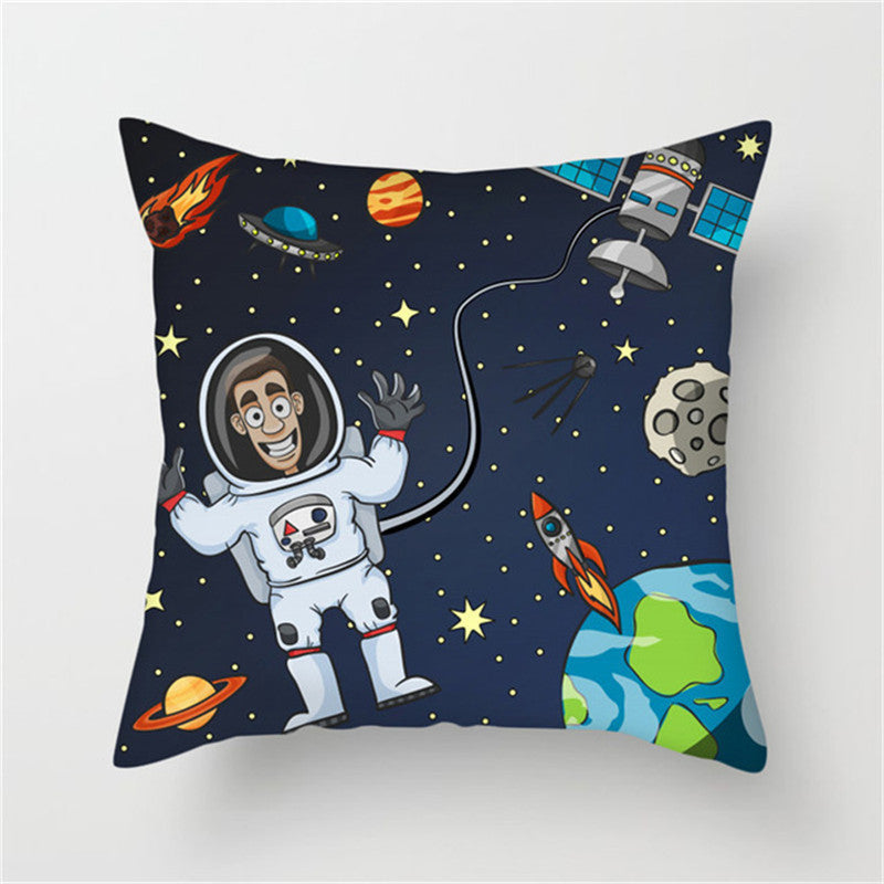 HKM-661139 Spaceship Cartoon Cushion Cover - Astronaut Rocket Pillow Case 45x45cm in Various Colors