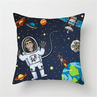 HKM-661139 Spaceship Cartoon Cushion Cover - Astronaut Rocket Pillow Case 45x45cm in Various Colors