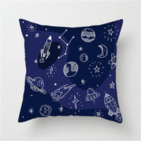 HKM-661139 Spaceship Cartoon Cushion Cover - Astronaut Rocket Pillow Case 45x45cm in Various Colors