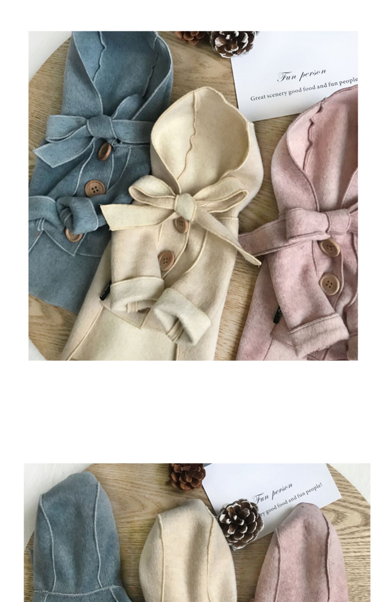 HKM-661523 Cozy Fall and Winter Woolen Coats for Pets in Light Rice, Western Powder, and Blue-Gray