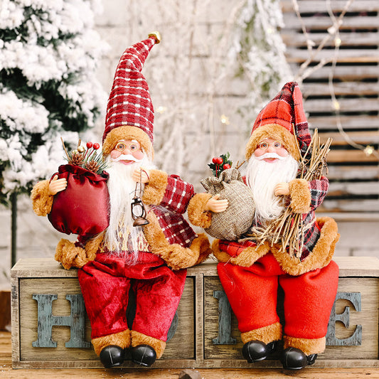 HKM-661523 Santa Claus Doll Ornament - 35cm Height, Fabric & Plastic Christmas Decoration