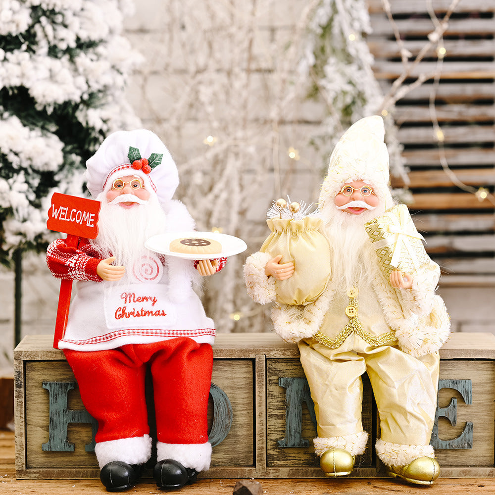 HKM-661523 Santa Claus Doll Ornament - 35cm Height, Fabric & Plastic Christmas Decoration