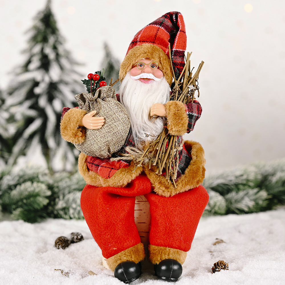 HKM-661523 Santa Claus Doll Ornament - 35cm Height, Fabric & Plastic Christmas Decoration