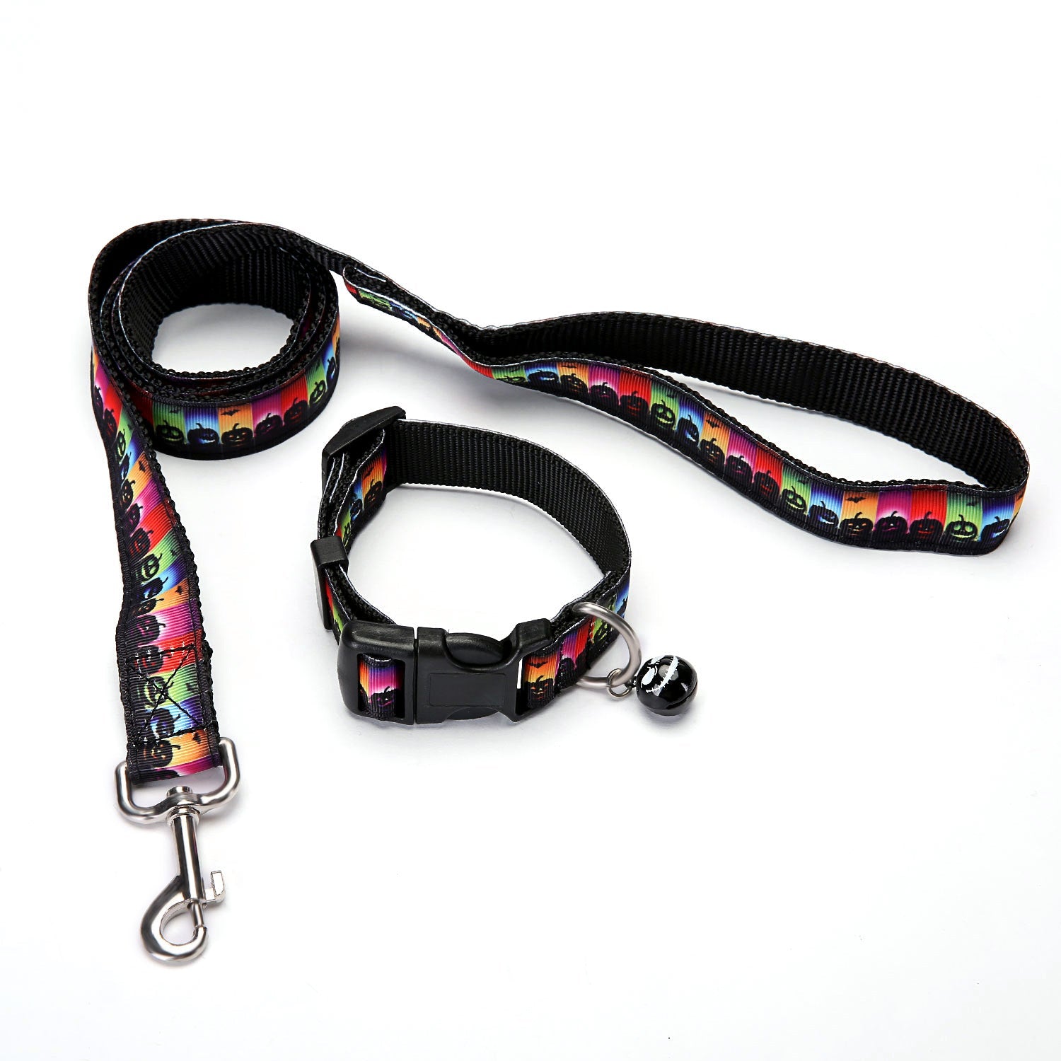 HKM-661715 Pet Traction Rope and Collar Set with Bell - Available in Fun Halloween Colors