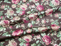 HKM-661715 Rose Flower Cotton Twill Fabric - Plants and Flowers Pattern in Blue and Coffee Variants, 0.5 x 1.6 M