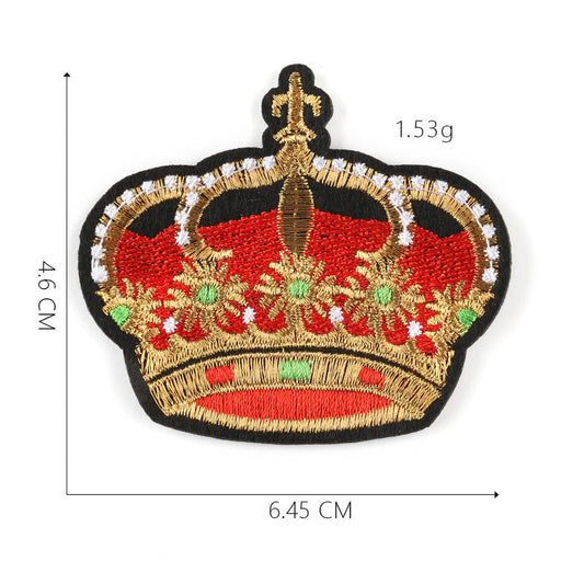 HKM-661779 Cartoon Crown Cloth Sticker Badge Patch, Customizable Polyester Fabric Accessory - 5.1x10.8cm
