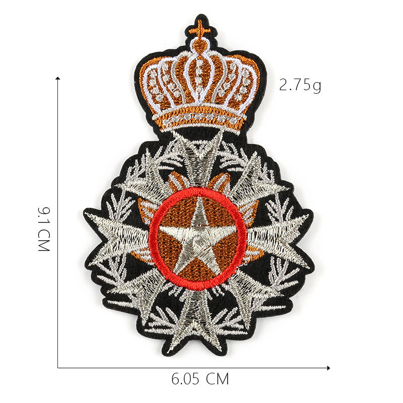 HKM-661779 Cartoon Crown Cloth Sticker Badge Patch, Customizable Polyester Fabric Accessory - 5.1x10.8cm