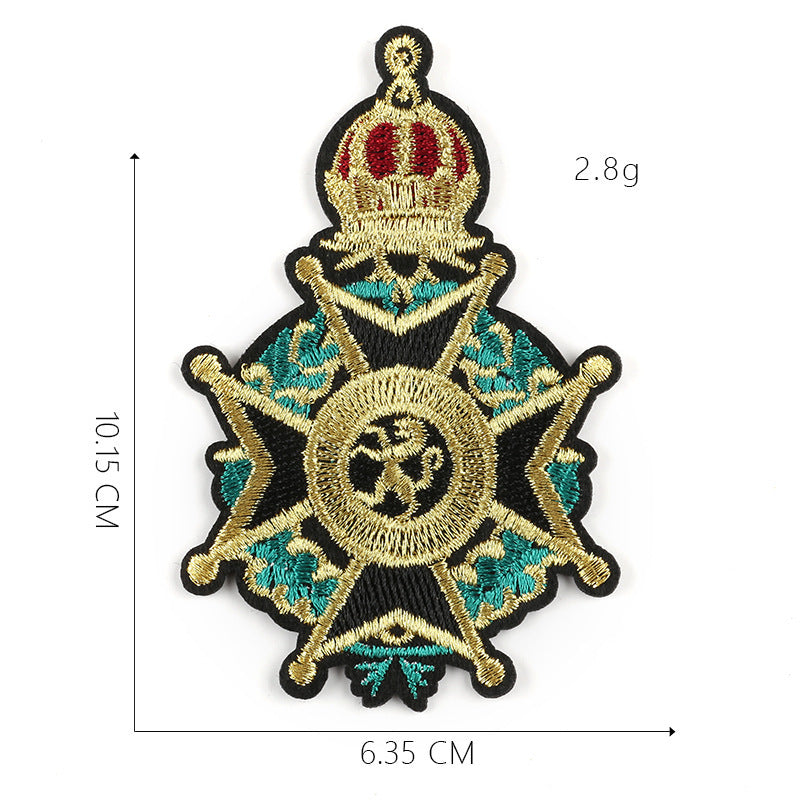 HKM-661779 Cartoon Crown Cloth Sticker Badge Patch, Customizable Polyester Fabric Accessory - 5.1x10.8cm