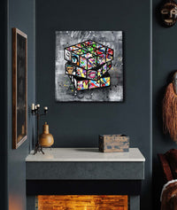 HKM-661843 Banksy-Inspired Graffiti Rubik's Cube Canvas Wall Art, Framed Decoration