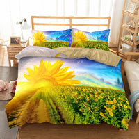 HKM-661907 Three-Piece Sunflower Landscape Quilt Cover Bedding Set, Digital Print, 200x230 cm