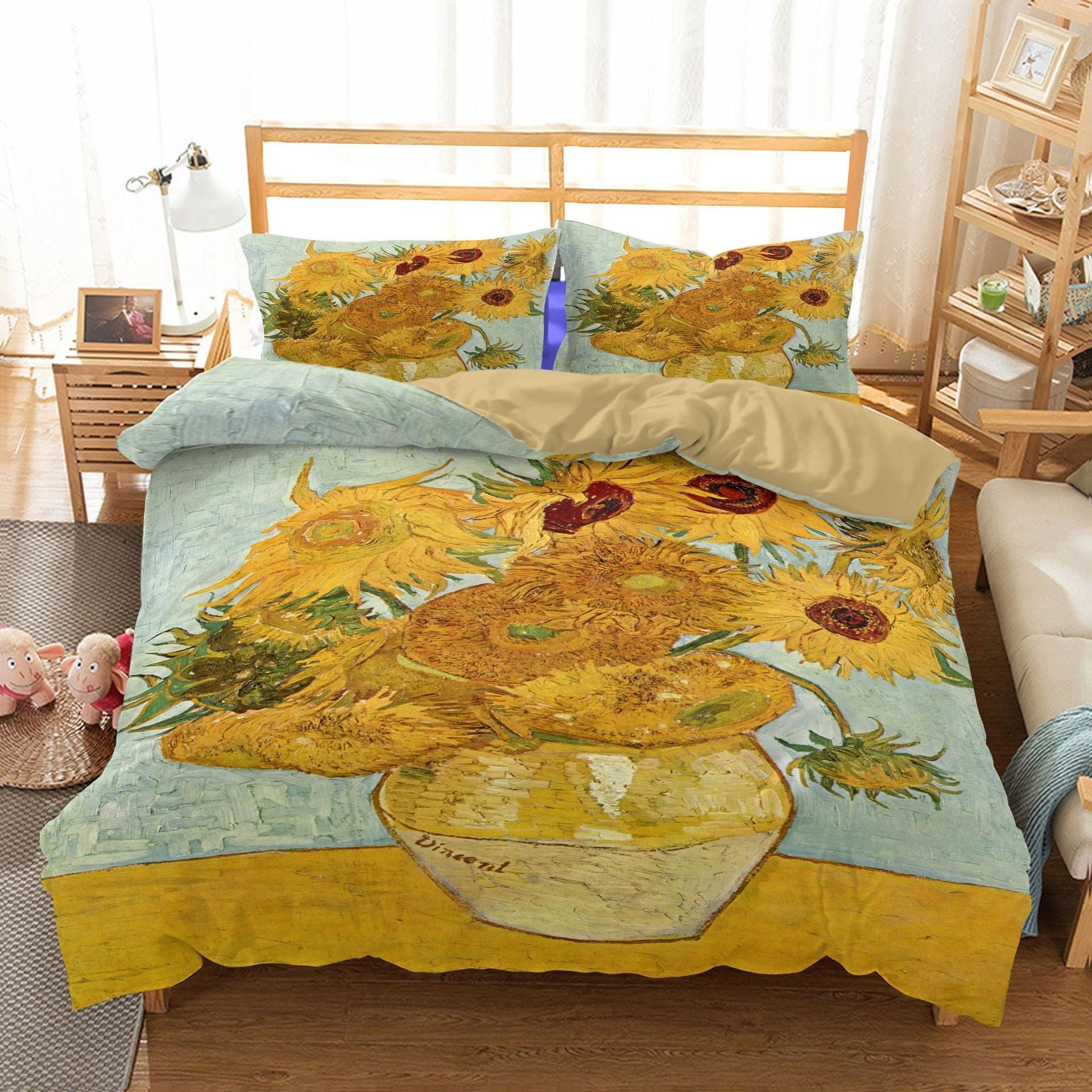 HKM-661907 Three-Piece Sunflower Landscape Quilt Cover Bedding Set, Digital Print, 200x230 cm