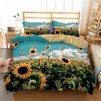 HKM-661907 Three-Piece Sunflower Landscape Quilt Cover Bedding Set, Digital Print, 200x230 cm