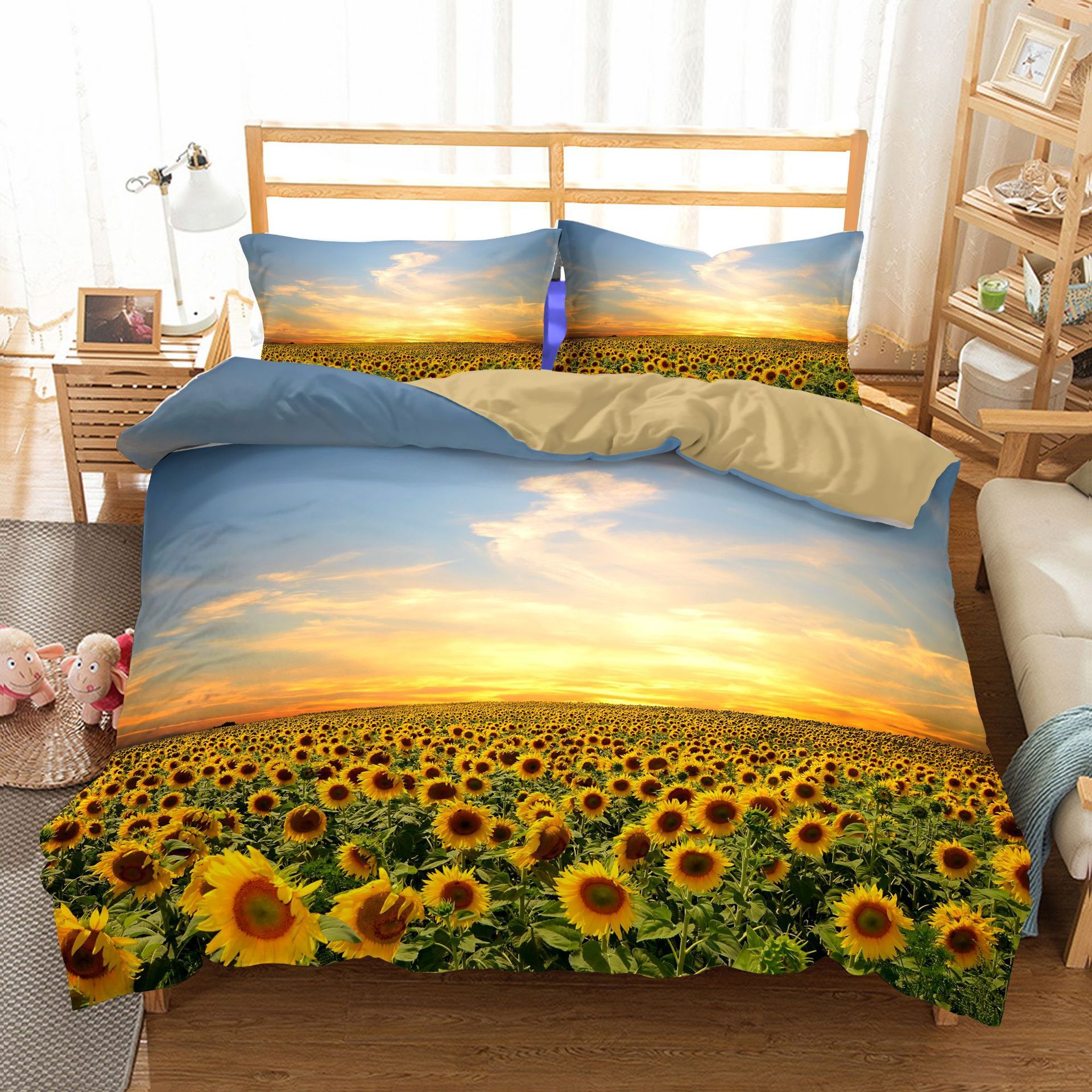 HKM-661907 Three-Piece Sunflower Landscape Quilt Cover Bedding Set, Digital Print, 200x230 cm