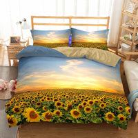HKM-661907 Three-Piece Sunflower Landscape Quilt Cover Bedding Set, Digital Print, 200x230 cm