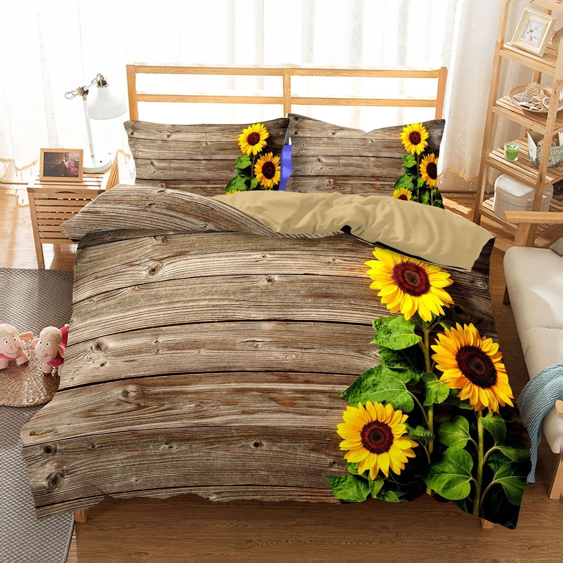 HKM-661907 Three-Piece Sunflower Landscape Quilt Cover Bedding Set, Digital Print, 200x230 cm