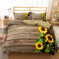 HKM-661907 Three-Piece Sunflower Landscape Quilt Cover Bedding Set, Digital Print, 200x230 cm