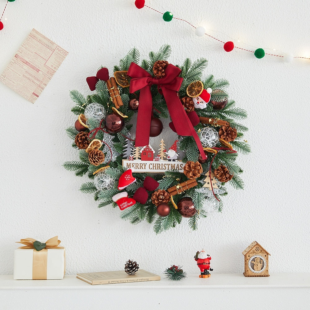 HKM-662035 Elegant Christmas Wreath with Bow, Pine Cones, and Ornaments - 40cm and 50cm Options Available