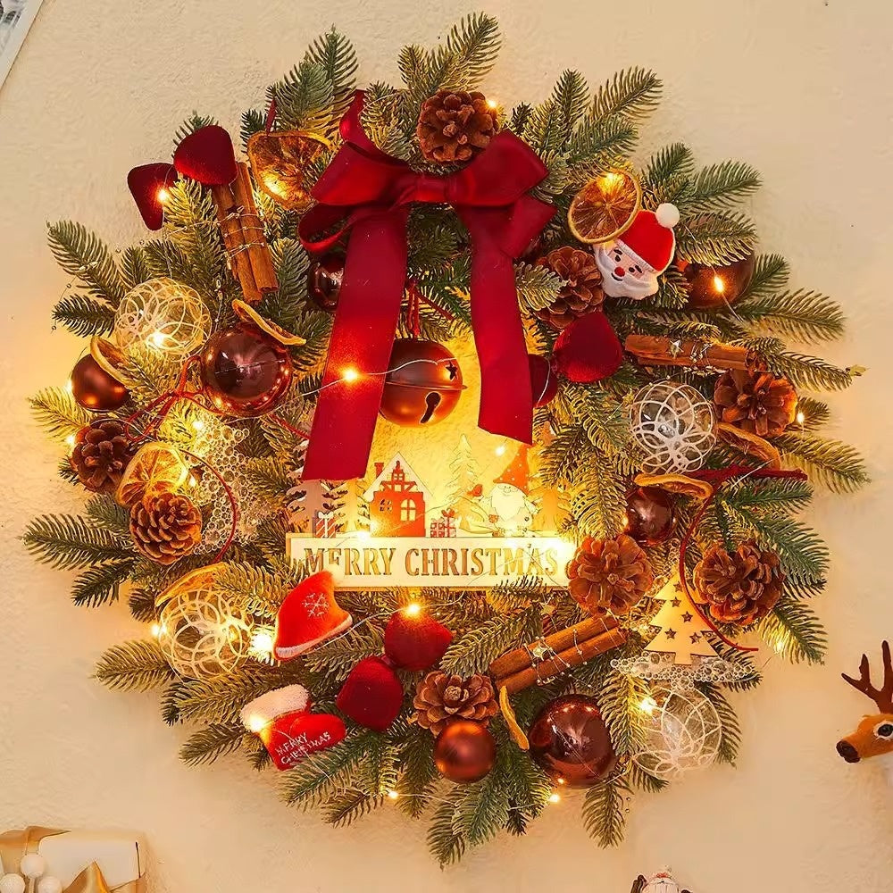 HKM-662035 Elegant Christmas Wreath with Bow, Pine Cones, and Ornaments - 40cm and 50cm Options Available