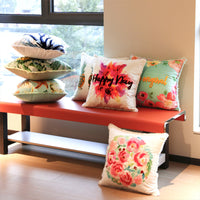 HKM-662291 Velvet Embroidered Throw Pillow Cover - Plush Cushion with Various Designs, 45x45 cm