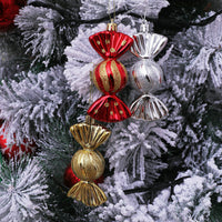 HKM-662355 Christmas Decoration Gift Box with 5 Electroplating Candy Props Pendants in Gold, Silver, and Red