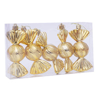 HKM-662355 Christmas Decoration Gift Box with 5 Electroplating Candy Props Pendants in Gold, Silver, and Red