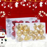 HKM-662355 Christmas Decoration Gift Box with 5 Electroplating Candy Props Pendants in Gold, Silver, and Red