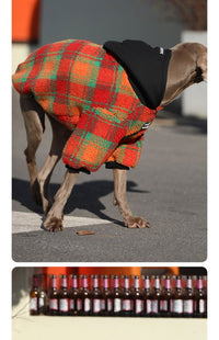 HKM-662483 Thick and Warm Casual Clothing for Large Dogs in Orange Grid and Green Stripe