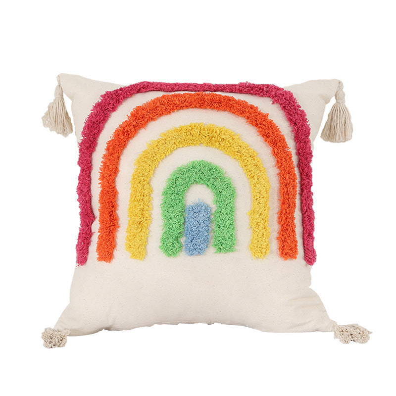 HKM-662867 Light Luxury Tufted Cushion Pillow Cover in Geometric Rainbow Patterns