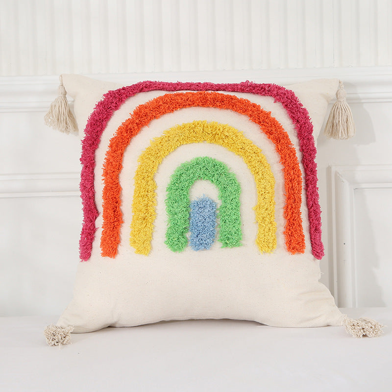 HKM-662867 Light Luxury Tufted Cushion Pillow Cover in Geometric Rainbow Patterns