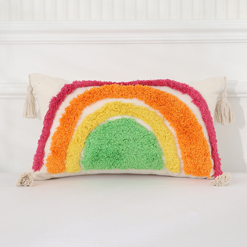 HKM-662867 Light Luxury Tufted Cushion Pillow Cover in Geometric Rainbow Patterns