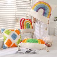 HKM-662867 Light Luxury Tufted Cushion Pillow Cover in Geometric Rainbow Patterns