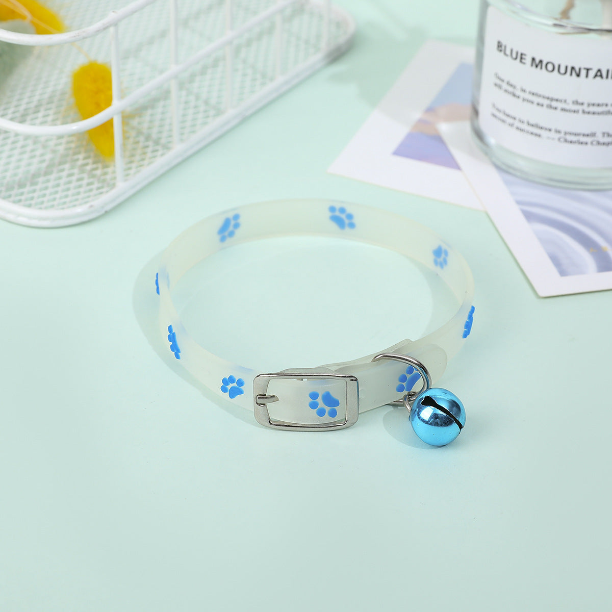 HKM-662931 Fluorescent Silicone Cat Collar with Luminous Paw Prints in Multiple Colors
