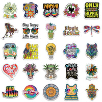 HKM-662931 Vibrant Cartoon Hippie Stickers Set - 50 Self-Adhesive Decorative Stickers for Smooth Surfaces