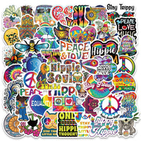 HKM-662931 Vibrant Cartoon Hippie Stickers Set - 50 Self-Adhesive Decorative Stickers for Smooth Surfaces