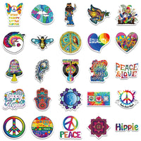 HKM-662931 Vibrant Cartoon Hippie Stickers Set - 50 Self-Adhesive Decorative Stickers for Smooth Surfaces