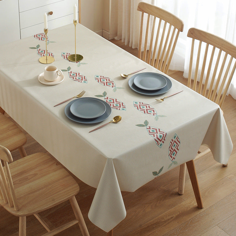 HKM-663059 Waterproof PVC Tablecloth - Oil-Proof, Anti-Scald, Rectangular Dining Table Cover