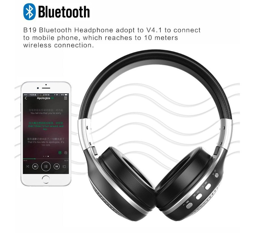 HKM-663123 High-Fidelity Bluetooth Wireless Headset with Microphone, FM, and TF Card Support