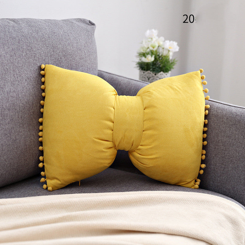 HKM-663187 Bow Knot Pillow Cushion for Home, Bed, and Sofa - Removable Cotton Cover, 35x50cm