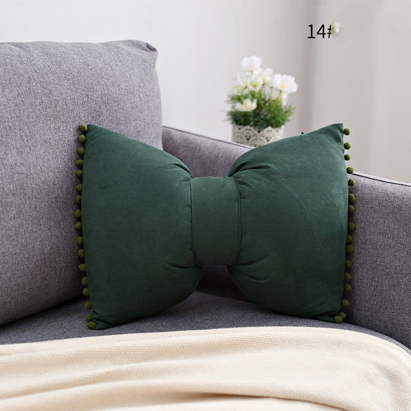 HKM-663187 Bow Knot Pillow Cushion for Home, Bed, and Sofa - Removable Cotton Cover, 35x50cm