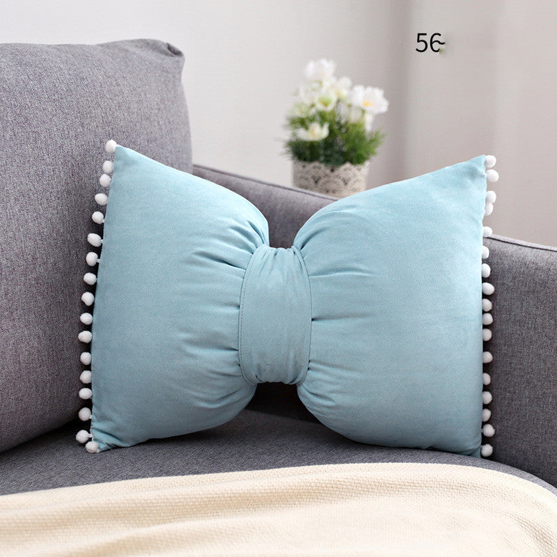 HKM-663187 Bow Knot Pillow Cushion for Home, Bed, and Sofa - Removable Cotton Cover, 35x50cm