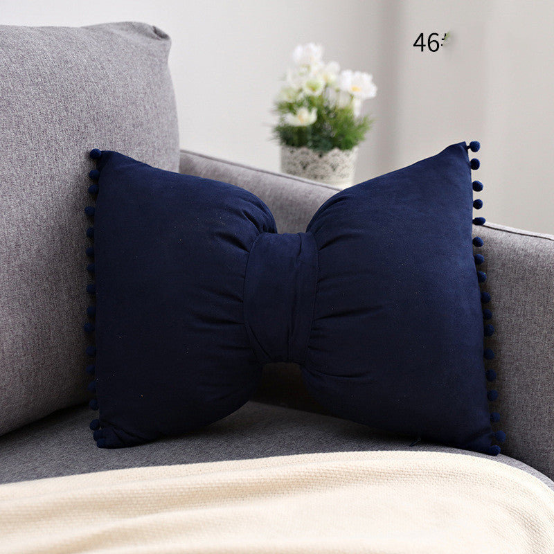 HKM-663187 Bow Knot Pillow Cushion for Home, Bed, and Sofa - Removable Cotton Cover, 35x50cm