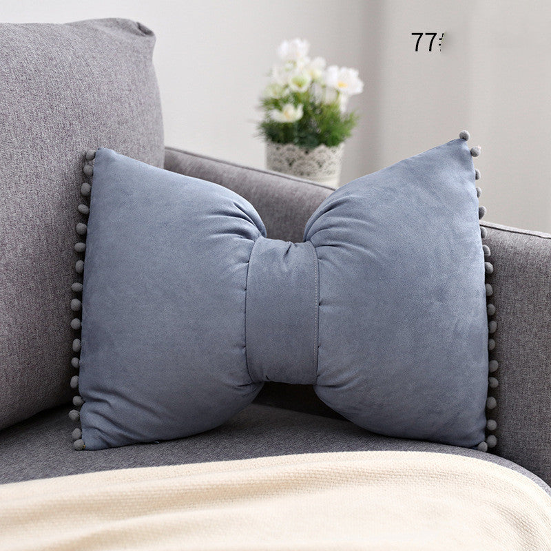 HKM-663187 Bow Knot Pillow Cushion for Home, Bed, and Sofa - Removable Cotton Cover, 35x50cm