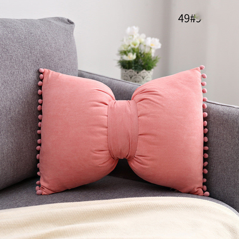 HKM-663187 Bow Knot Pillow Cushion for Home, Bed, and Sofa - Removable Cotton Cover, 35x50cm