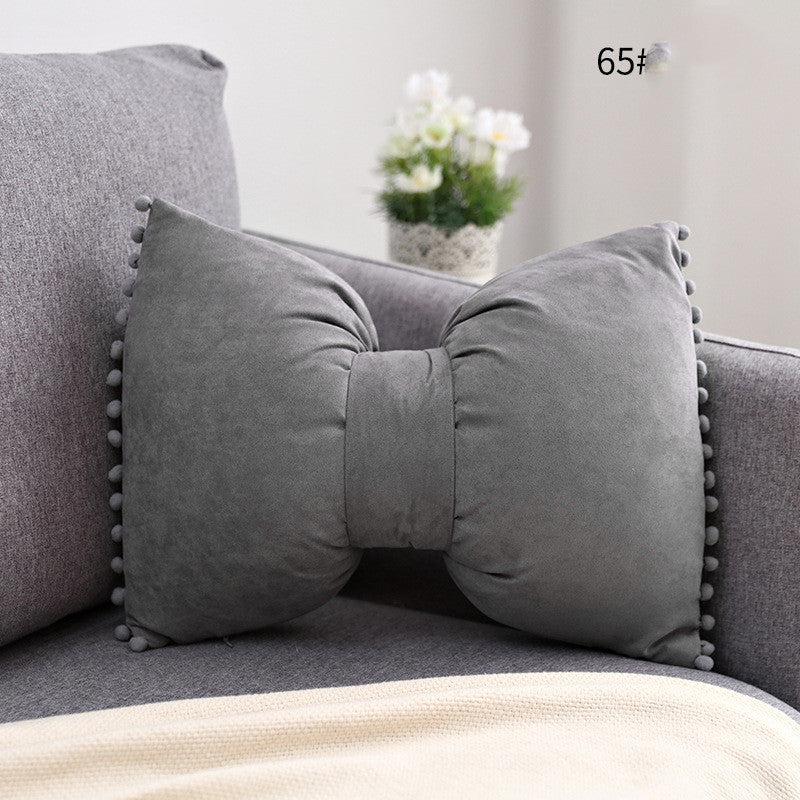 HKM-663187 Bow Knot Pillow Cushion for Home, Bed, and Sofa - Removable Cotton Cover, 35x50cm