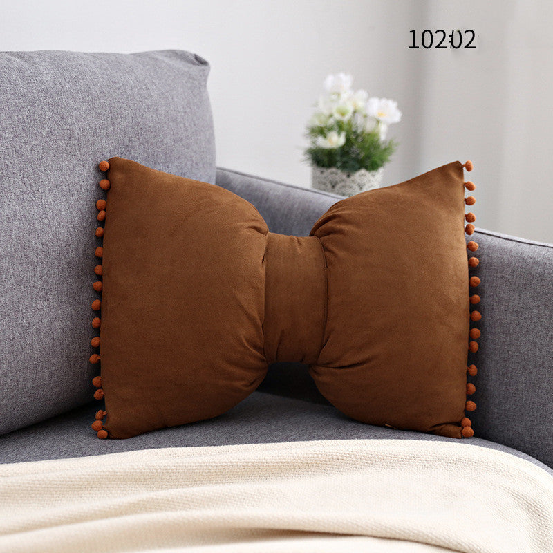 HKM-663187 Bow Knot Pillow Cushion for Home, Bed, and Sofa - Removable Cotton Cover, 35x50cm
