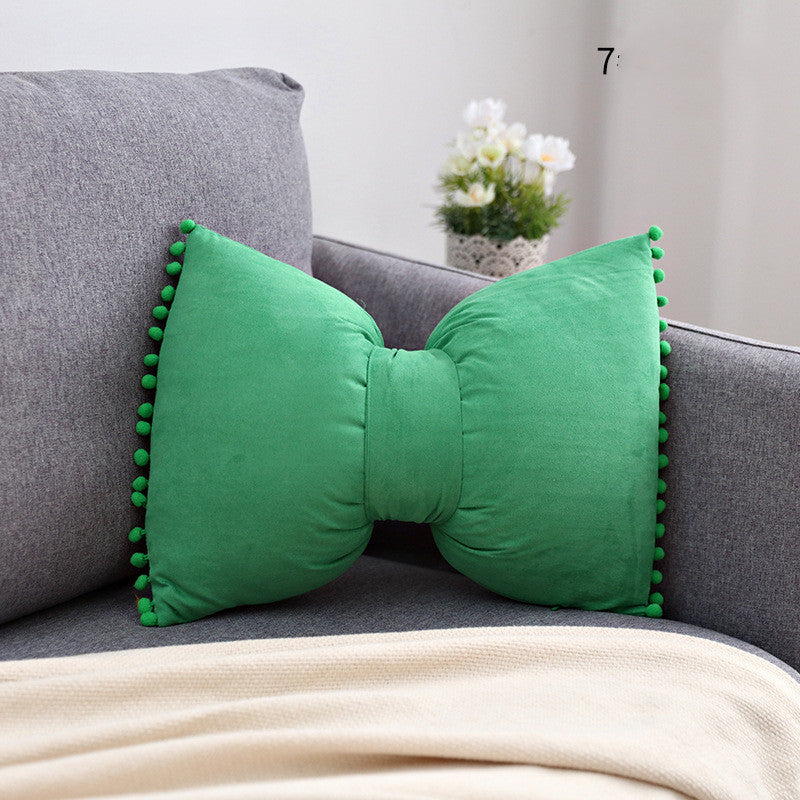 HKM-663187 Bow Knot Pillow Cushion for Home, Bed, and Sofa - Removable Cotton Cover, 35x50cm