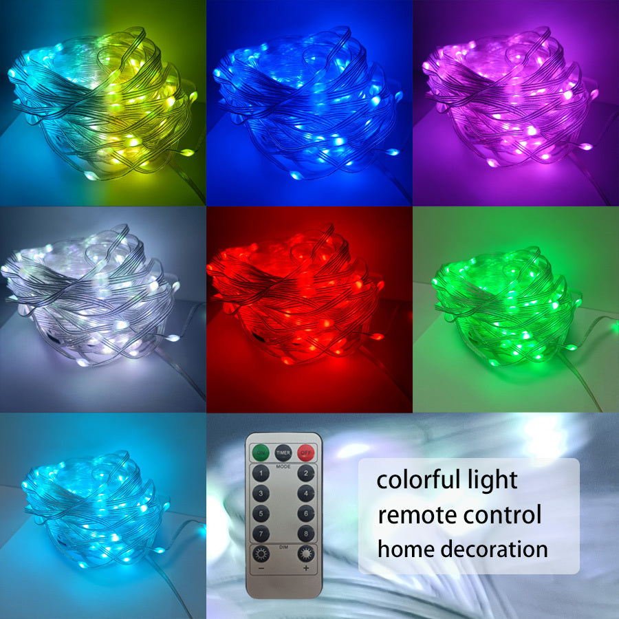HKM-663187 Remote Controlled LED Christmas Light Strings - Colorful & Warm White Options, USB Powered Decorations