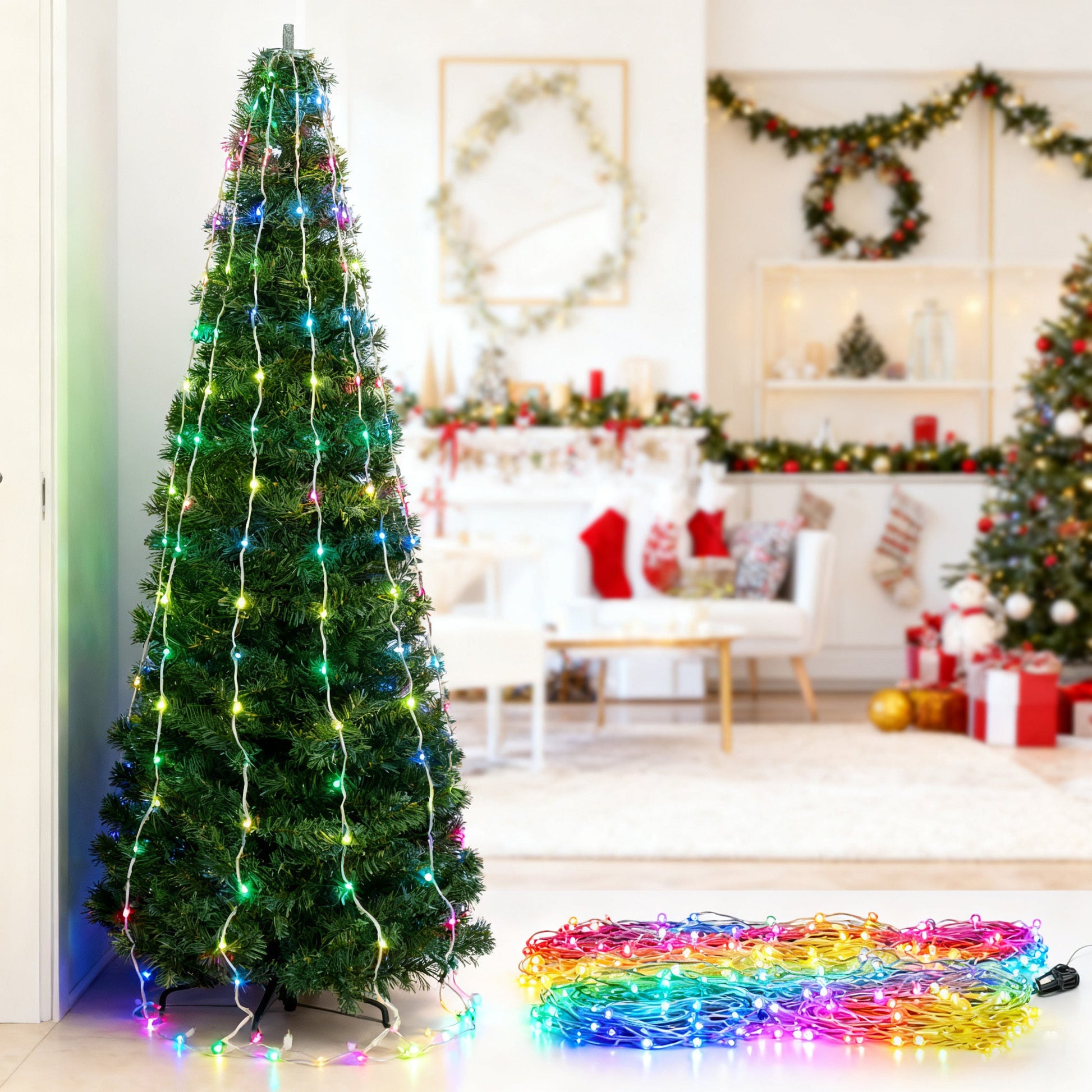 HKM-663187 Remote Controlled LED Christmas Light Strings - Colorful & Warm White Options, USB Powered Decorations