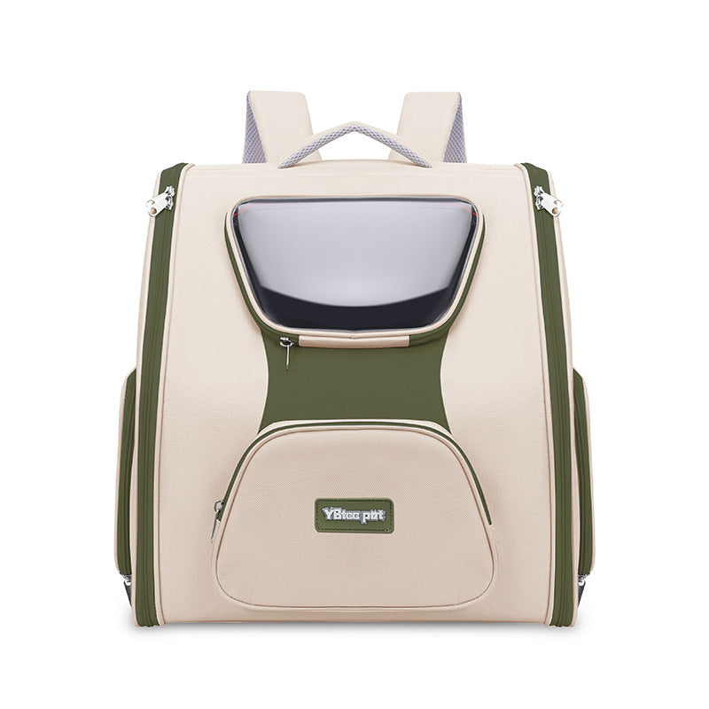 HKM-663251 Large Capacity Cat Trolley Bag - Panoramic Model, Solid Color, Nylon, Khaki & Green